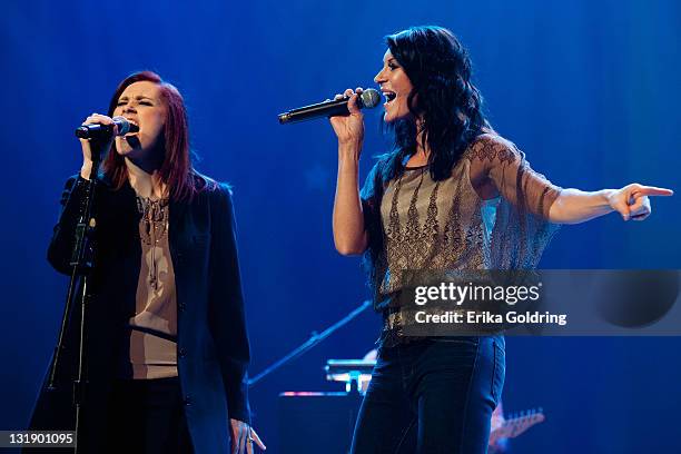 Kristyn Osborn and Kassidy Osborn of SHeDAISY perform at the Let Us In Nashville: A Tribute to Linda McCartney benefit concert at the Ryman...