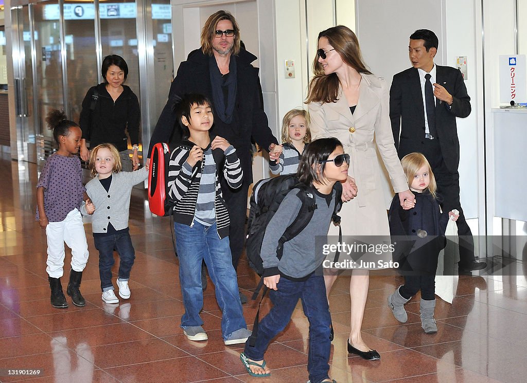 Brad Pitt And Angelina Jolie Arrive Tokyo