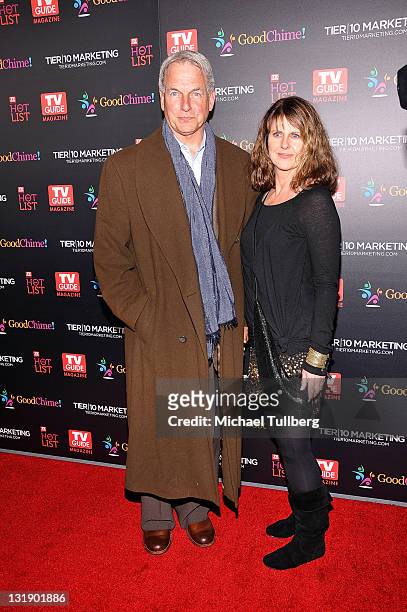 Actor Mark Harmon arrives with wife Pam Dawber at TV Guide magazine's Annual Hot List Party at Greystone Mansion Supperclub on November 7, 2011 in...
