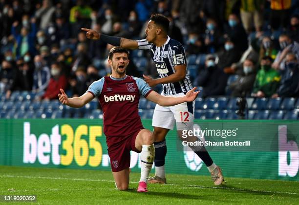 Aaron Cresswell of West Ham United appeals to the assistant referee during the Premier League match between West Bromwich Albion and West Ham United...