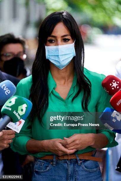 The Deputy Mayor of Madrid, Begoña Villacis gives statements to the media during her visit to the Centro de Acogida Municipal Para Personas Sin Hogar...