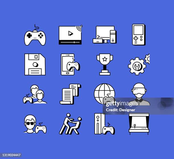 stockillustraties, clipart, cartoons en iconen met video game gerelateerde pictogrammen vector collectie. de moderne illustratie van de vector van het symbool van de stijl - video arcade