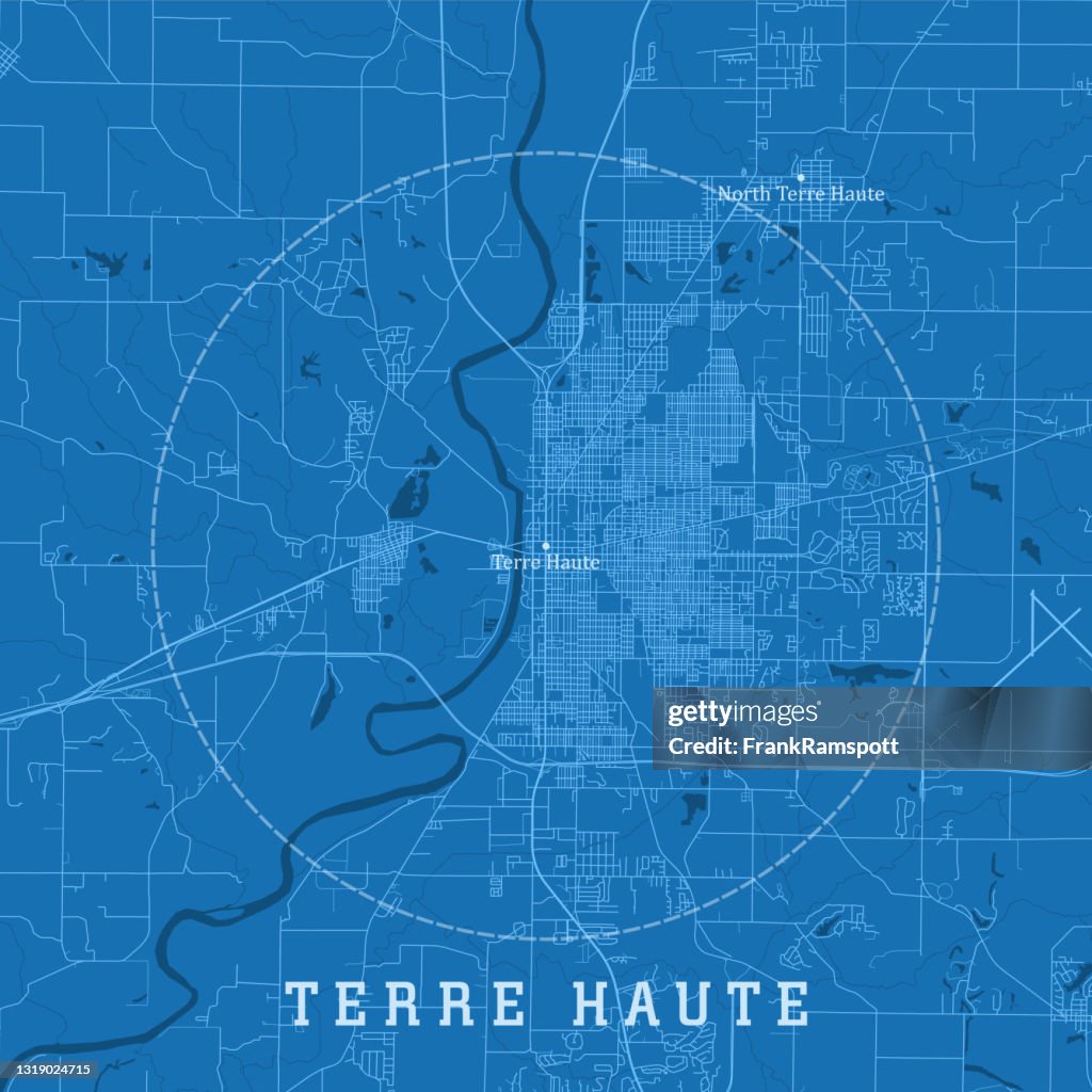 Terre Haute IN City Vector Road Map Blue Text
