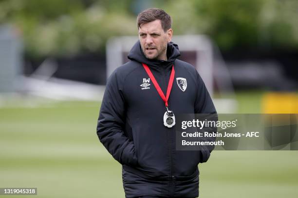 Manager Jonathan Woodgate of Bournemouth during a training session at the Vitality Stadium on May 20, 2021 in Bournemouth, England.