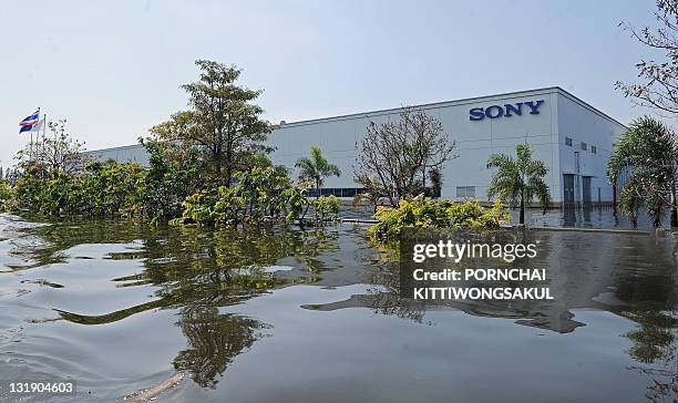 Sony First Factory General view of Sony factory surrounded by floodwaters at a Hi-Tech ...