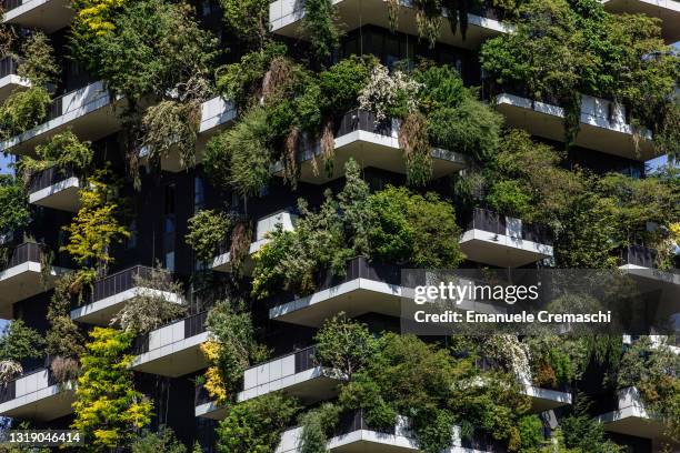 General picture shows a detail of the so called Bosco Verticale , a pair of residential towers designed by Italian architect Stefano Boeri and...