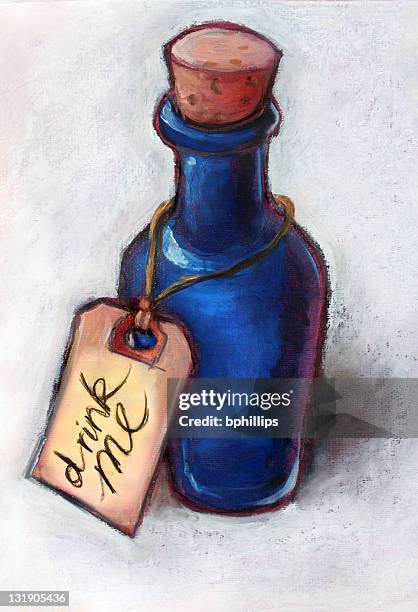 alice's blue drink - champagne cork stock illustrations