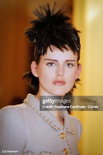 Top Model Stella Tennant walks the runway during the Chanel Haute Couture Spring/Summer 1996 show as part of Paris Fashion Week on January 23, 1996...