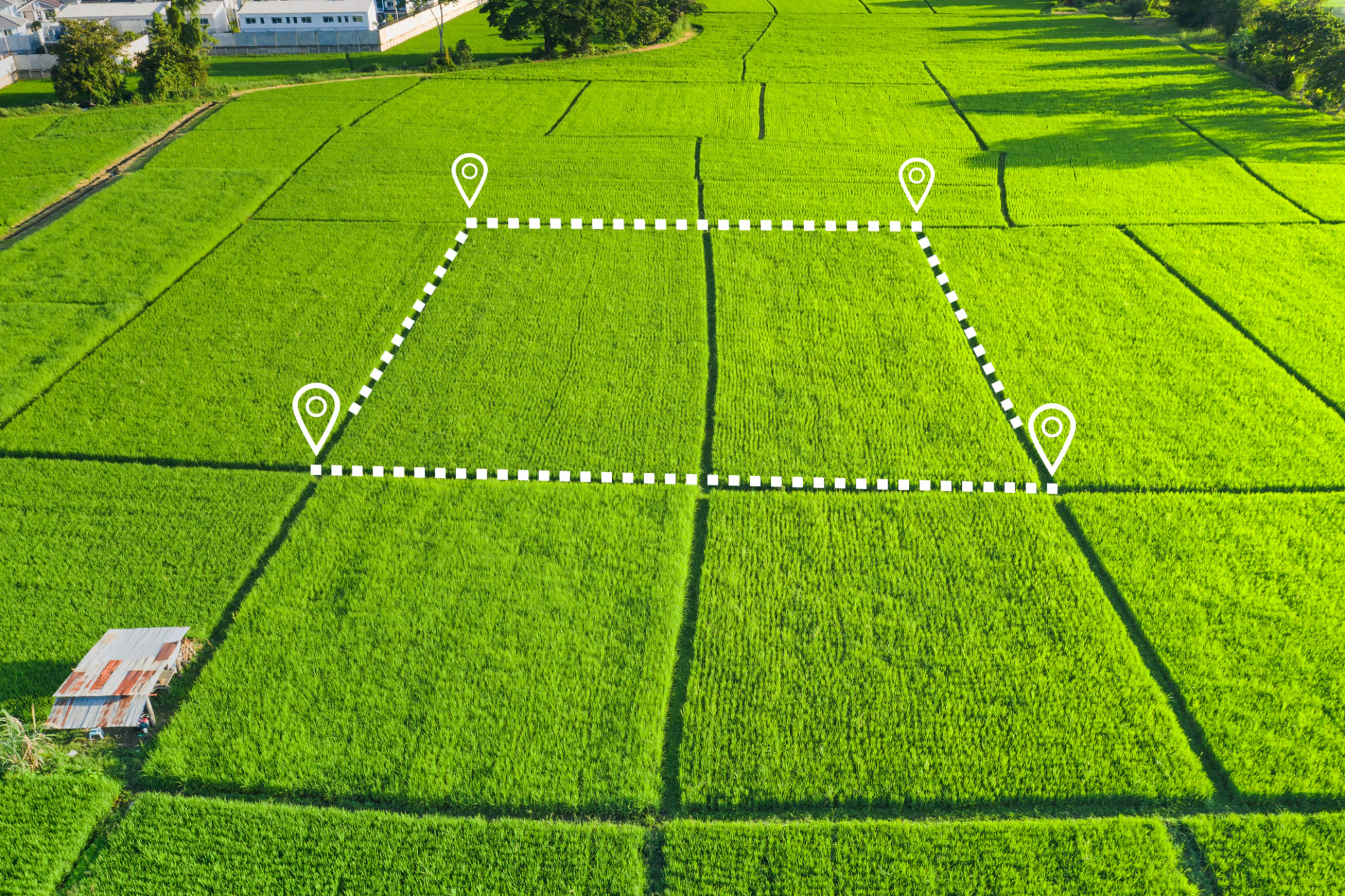 Land plot in aerial view for development or investment. Land plot in aerial view for development or investment.