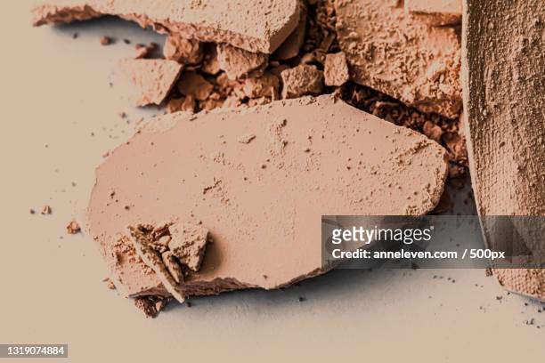 beige eye shadow powder as makeup palette closeup,crushed cosmetics - eyeshadow photos et images de collection
