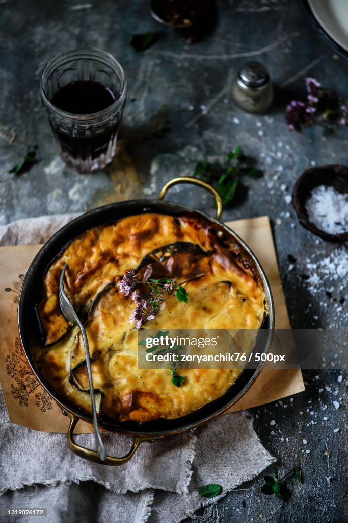 High angle view of food in plate on table