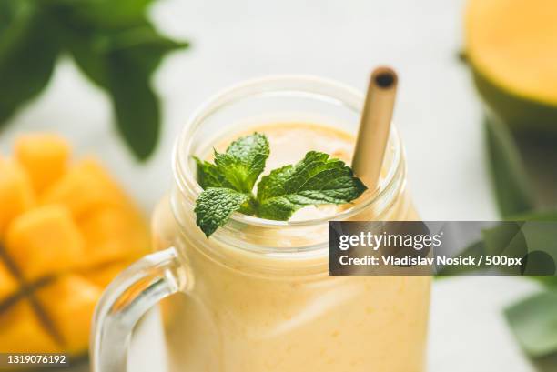 close-up of drink in jar on table,russia - lassi stock-fotos und bilder