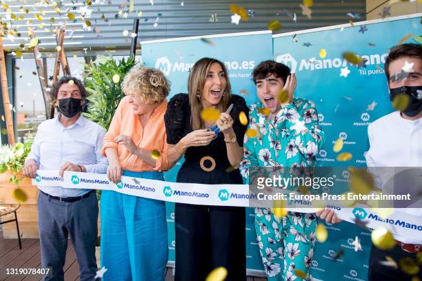 Paz Padilla, Tania Llasera and Luc Loren during the inauguration of the new ManoMano terrace, on 20 May 2021, in Madrid, Spain.