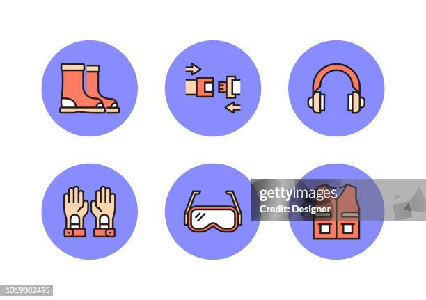 work safety related flat line icons. vector symbol illustration. - factory inspector stock illustrations