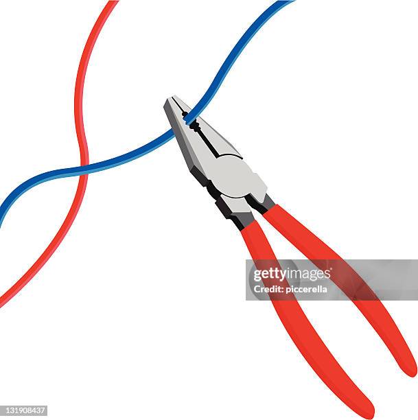 stockillustraties, clipart, cartoons en iconen met pincer's cutting an electric line - wire cut