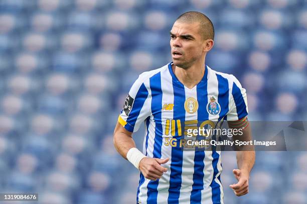 Kepler Lima 'Pepe' of FC Porto looks on during the Liga NOS match between FC Porto and Belenenses SAD at Estadio do Dragao on May 19, 2021 in Porto,...