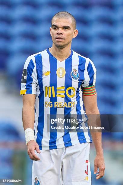 Kepler Lima 'Pepe' of FC Porto looks on during the Liga NOS match between FC Porto and Belenenses SAD at Estadio do Dragao on May 19, 2021 in Porto,...