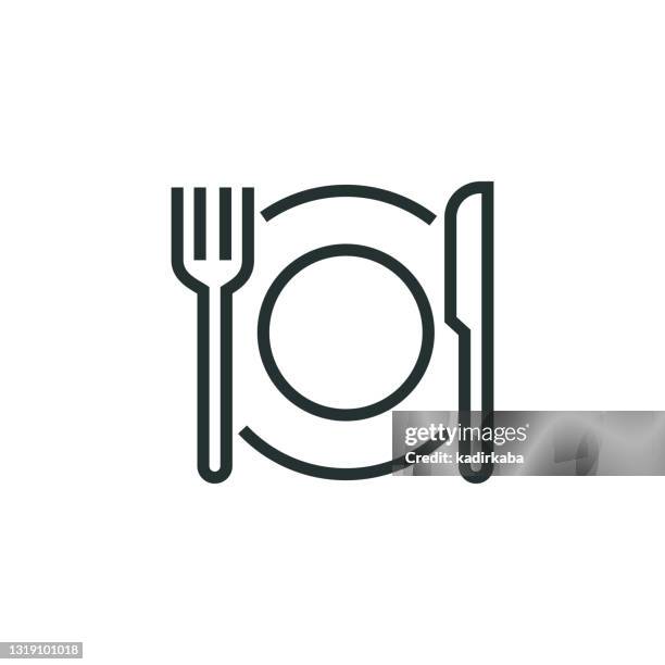 restaurant linie icon - square plate stock-grafiken, -clipart, -cartoons und -symbole