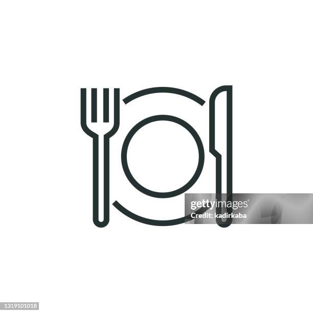 bildbanksillustrationer, clip art samt tecknat material och ikoner med restaurang linje ikon - gaffel