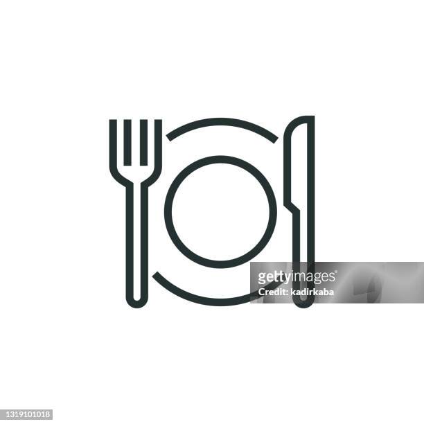 restaurant line icon - fork stock illustrations