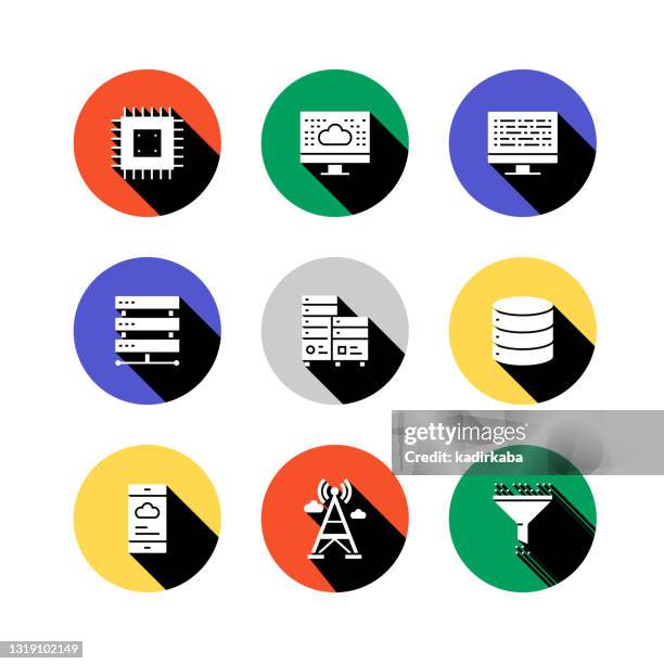 cloud technology modern flat icon set concept design - hardware store logo stock illustrations