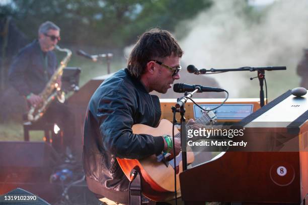 In this image released on May 21st, Damon Albarn performs in the Stone Circle as part of the Glastonbury Festival Global Livestream “Live at Worthy...