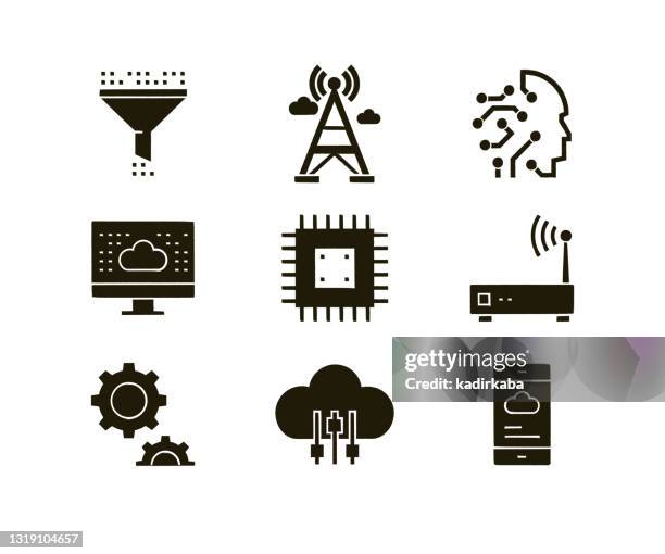 cloud technology modern flat icon set concept design - hardware store logo stock illustrations