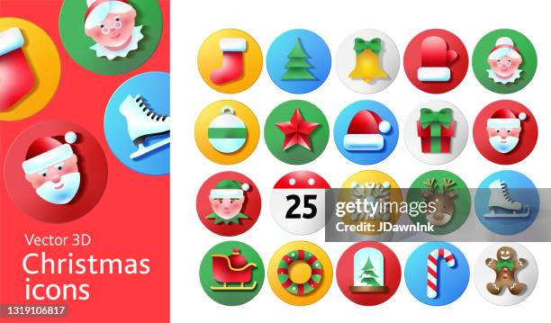 christmas 3d icon design set in bright gradient colors - elf christmas stockings stock illustrations