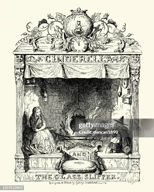 cinderella and fairy godmother, illustrated by george cruikshank - cinderella stock illustrations