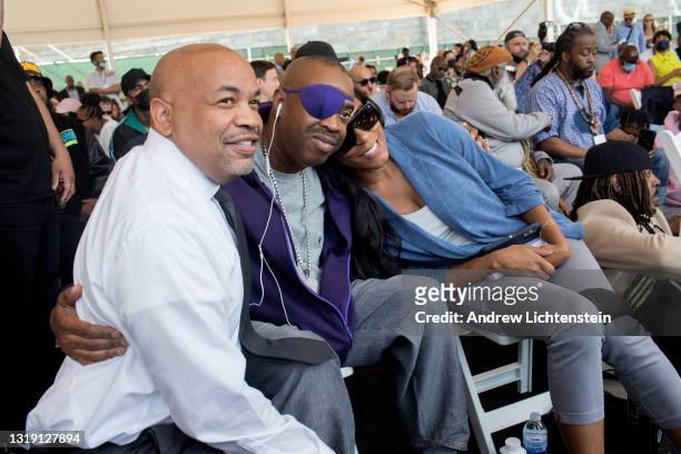 The rapper Slick Rick poses for a photograph with New York State Assembly Speaker Carl Heastie as they attend the ground breaking ceremony for the...