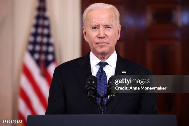 President Joe Biden delivers remarks on the conflict in the Middle East from Cross- Hall of the White House on May 20, 2021 in Washington, DC. Israel...