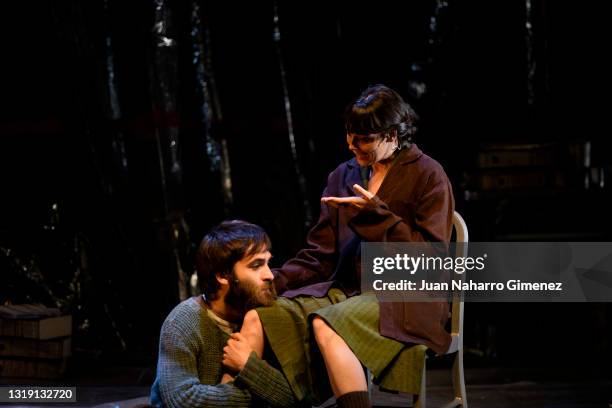 Ricardo Gomez and Belen Cuesta perform on stage during 'El Hombre Almohada' at Teatros del Canal on May 20, 2021 in Madrid, Spain.