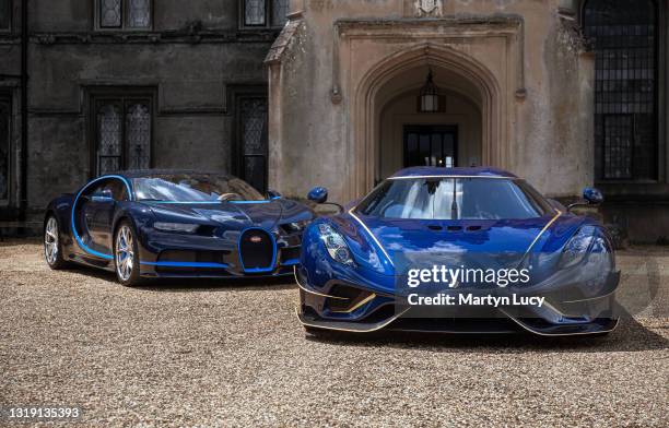 The Bugatti Chiron and Koenigsegg Regera at Knebworth House, hertfordshire. The Bugatti and Koenigsegg were attending a promo photoshoot for...