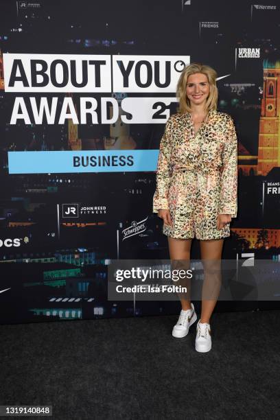 Nominee Lea-Sophie Cramer poses at the ABOUT YOU Awards 2021 at the 'Business-Hub' in Munich on May 20, 2021 in Munich, Germany.