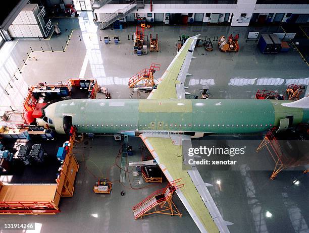 aircraft factory assembly line - aircraft assembly plant stock pictures, royalty-free photos & images