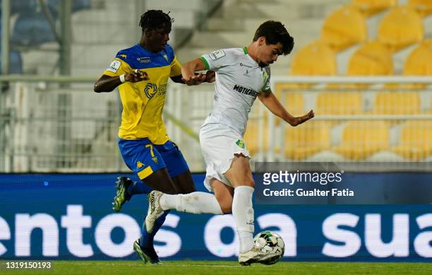 Tomas Domingos of CD Mafra with Chiquinho of GD Estoril Praia in action during the Liga 2 Sabseg match between GD Estoril Praia and GD Chaves at...