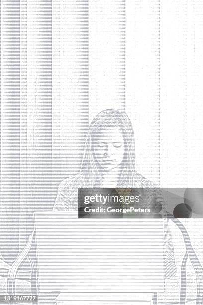 young woman on campus, e-learning with laptop - working remotely outside stock illustrations