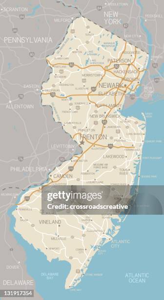 stockillustraties, clipart, cartoons en iconen met new jersey map - new jersey