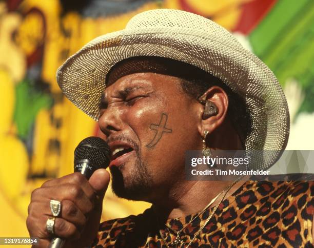 Aaron Neville of The Neville Brothers performs during New Orleans by the Bay at Shoreline Amphitheatre on June 22, 1997 in Mountain View, California.