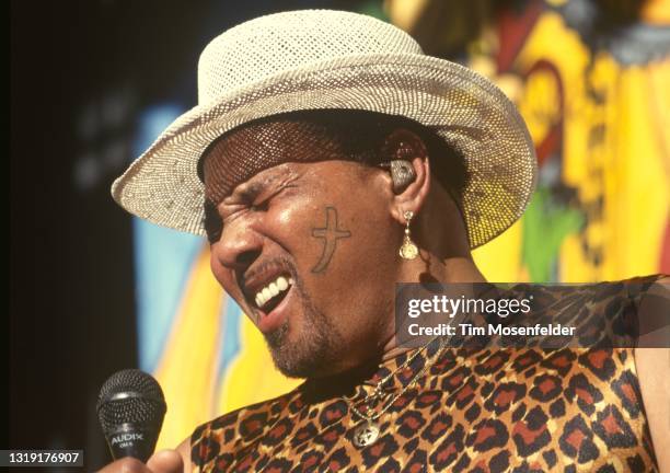 Aaron Neville of The Neville Brothers performs during New Orleans by the Bay at Shoreline Amphitheatre on June 22, 1997 in Mountain View, California.