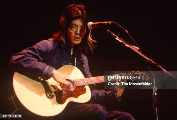 James Iha of The Smashing Pumpkins performs during Neil Young's Annual Bridge School benefit at Shoreline Amphitheatre on October 19, 1997 in...