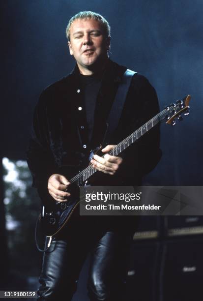 Alex Lifeson of Rush performs at Shoreline Amphitheatre on May 11, 1997 in Mountain View, California.