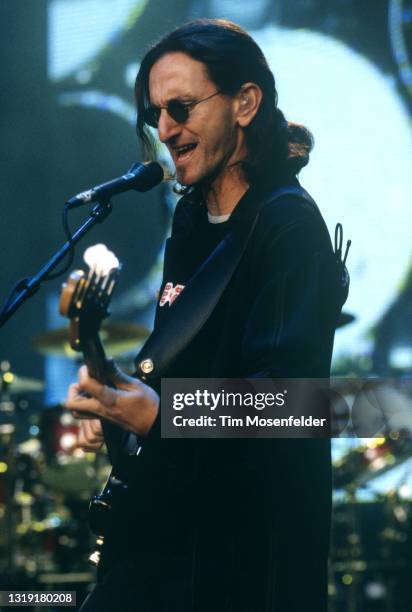 Geddy Lee of Rush performs at Shoreline Amphitheatre on May 11, 1997 in Mountain View, California.