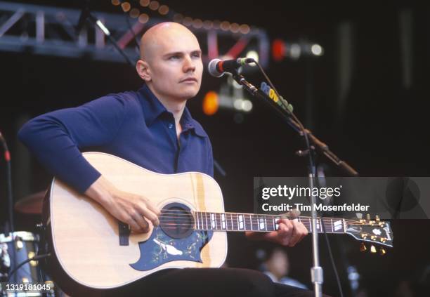 Billy Corgan of Smashing Pumpkins performs during Neil Young's Annual Bridge School benefit at Shoreline Amphitheatre on October 19, 1997 in Mountain...