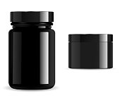 Black cosmetic package, vitamin jar mockup set