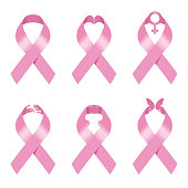 Pink ribbon sign vector illustration set design for Breast cancer awareness