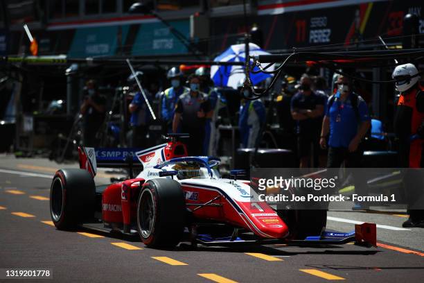 Robert Shwartzman of Russia and Prema Racing drives in the Pitlane with a broken front wing during Sprint Race 1 of Round 2:Monte Carlo of the...