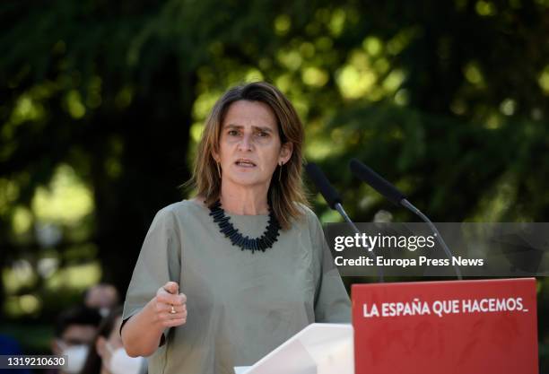 The Fourth Vice-President of the Spanish Government and Minister for Ecological Transition and Demographic Challenge, Teresa Ribera, speaks during an...