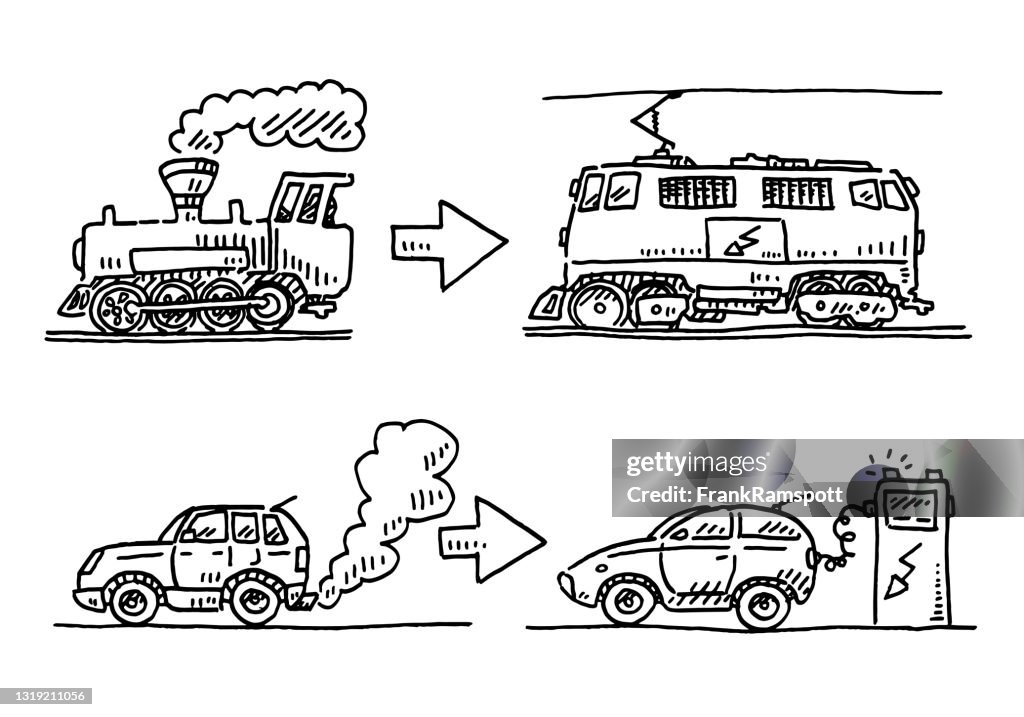 Electrification Of Trains And Cars Drawing