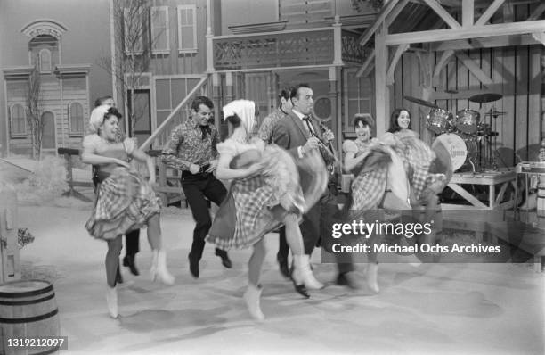 American country music singer and television host Jimmy Dean line dancing on 'The Jimmy Dean Show' at ABC Studio One in New York City, New York, 13th...